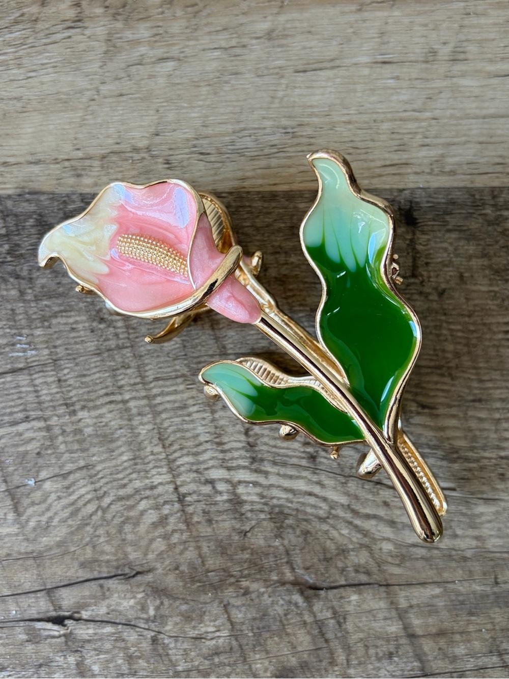 Large Pink Calla Lily Flower Enamel Gold Claw Clip Botanical Fairy Femme Girly